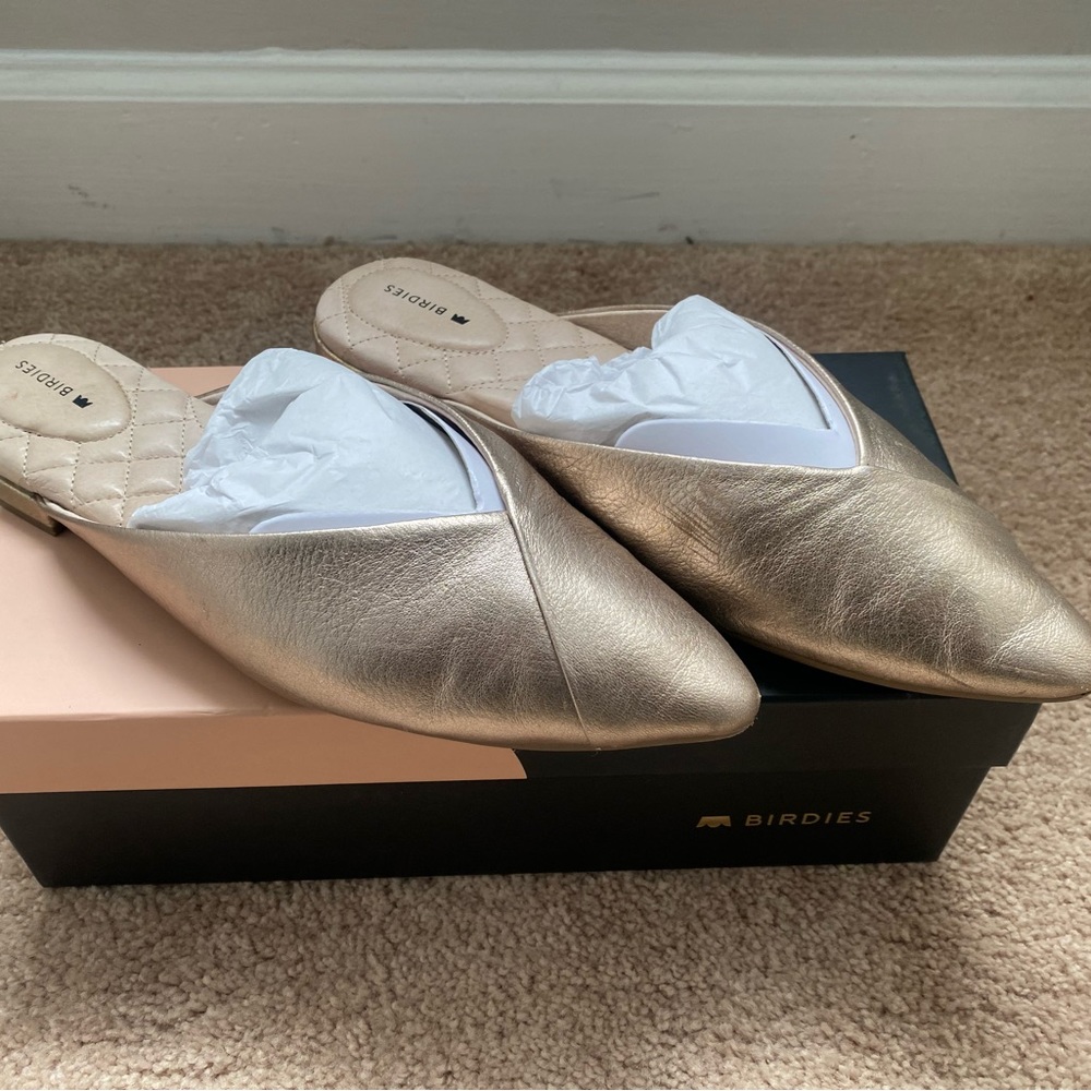 Birdie Swan gold slides sz 8.5